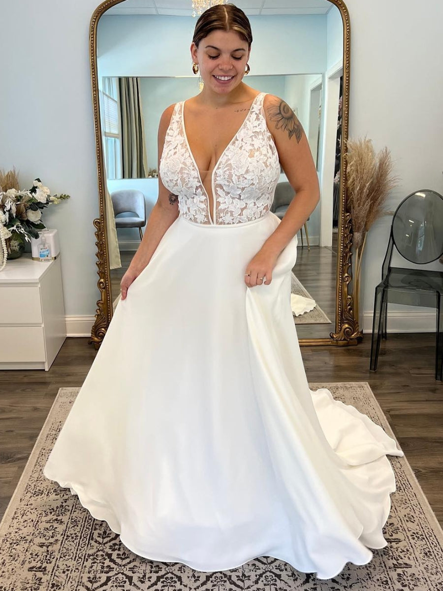 Boho V Neck Applique A Line Wedding Dresses