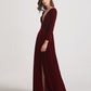 Long Sleeve Illusion V Neck Velvet Bridesmaid Dresses