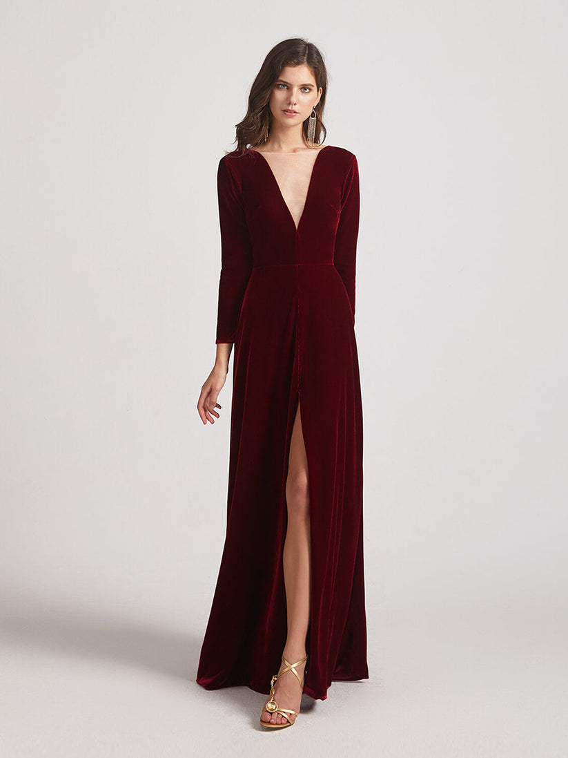 burgundy velvet bridesmaid dresses