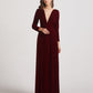 Long Sleeve Illusion V Neck Velvet Bridesmaid Dresses