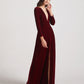 Long Sleeve Illusion V Neck Velvet Bridesmaid Dresses