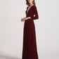 Long Sleeve Illusion V Neck Velvet Bridesmaid Dresses