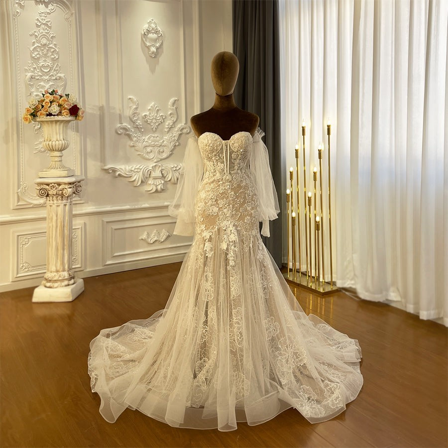 Long Sleeve Off The Shoulder Lace Mermaid Wedding Dresses