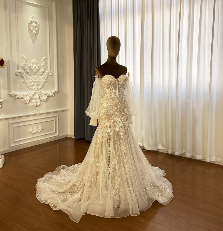 Long Sleeve Off The Shoulder Lace Mermaid Wedding Dresses