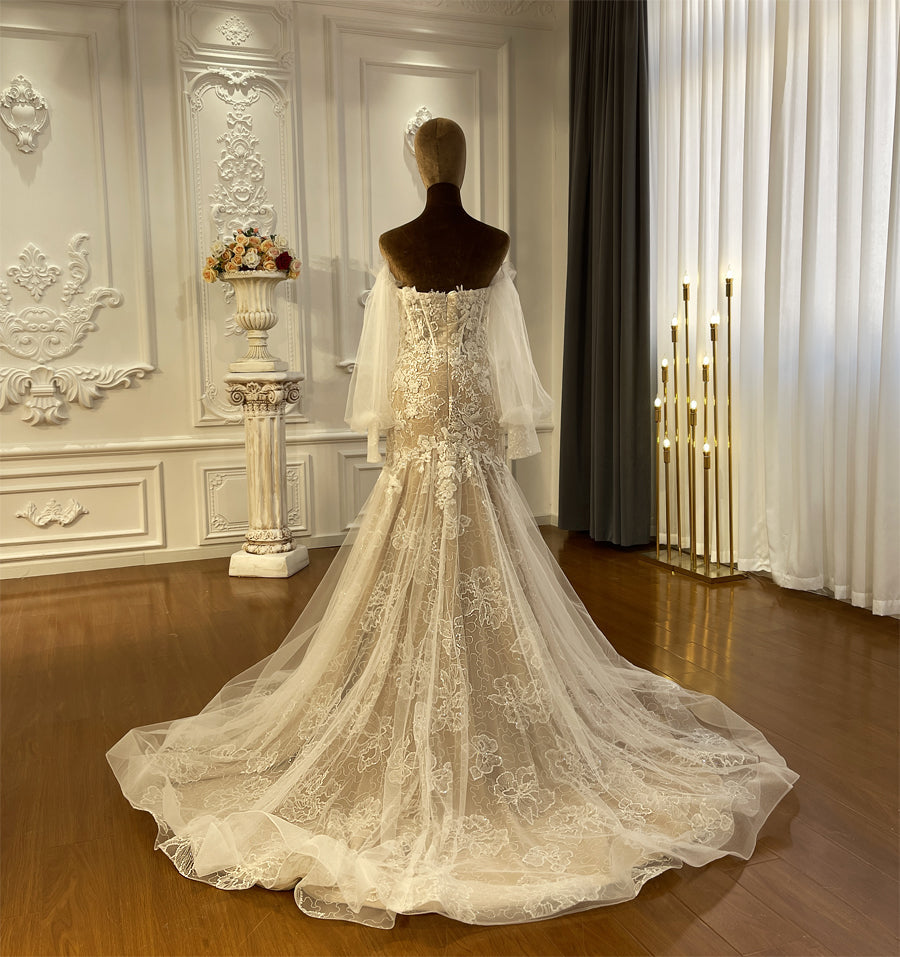 Long Sleeve Off The Shoulder Lace Mermaid Wedding Dresses
