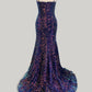 Mermaid Spaghetti Straps Long Sweep Train Velvet Sequin Prom Dress