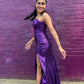 Strapless Slit Sequin Fitted Prom Dresses With Slit