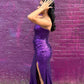 Strapless Slit Sequin Fitted Prom Dresses With Slit