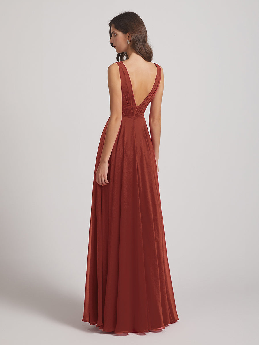 Plunging V Neck Chiffon Bridesmaid Dresses With Low Back