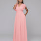 Chiffon V Neck Cap Sleeve Floor Length Bridesmaid Dresses