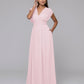 Chiffon V Neck Cap Sleeve Floor Length Bridesmaid Dresses