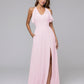 Ruffles V Neck Floor Length Chiffon Bridesmaid Dresses