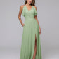 Ruffles V Neck Floor Length Chiffon Bridesmaid Dresses