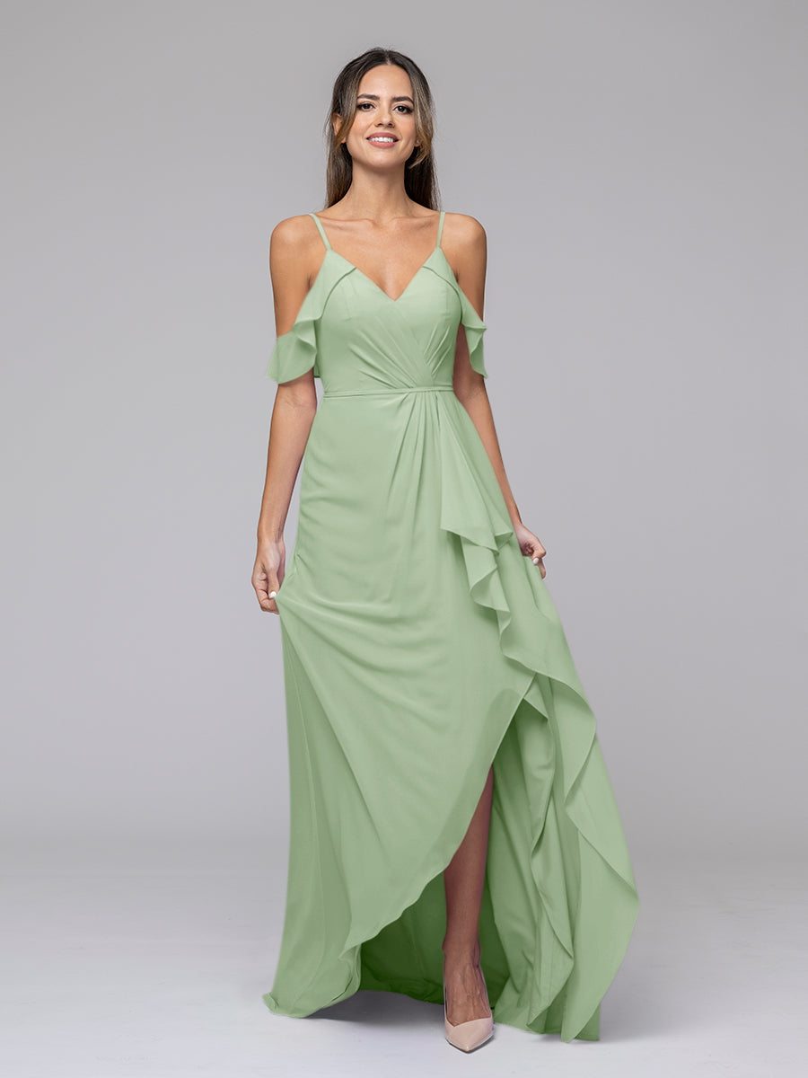 Cold Shoulder Chiffon Open Back High Low Bridesmaid Dresses