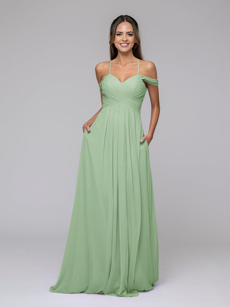 Chiffon Sweetheart Cold Shoulder Crisscross Back Bridesmaid Dresses