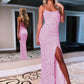 Sheath Spaghetti Straps Sleeveless Long Velvet Sequin Prom Dress