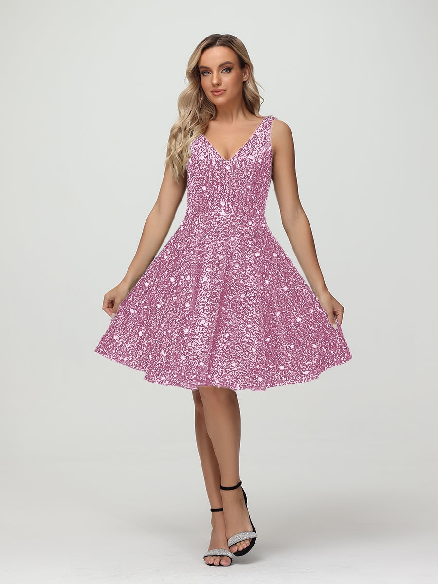 Straps V Neck Velvet Sequin A Line Homecoming Dresses