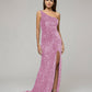 Open Back Sparkly Sequin Fitted Prom Dresses With Split