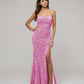 Scoop Neckline Long Sequin Prom Gown With Side Split