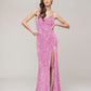 Spaghetti Strap Open Back Sequin Fitted Prom Dresses