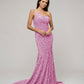 Straps Back One Shoulder Sequin Fitted Prom Dresses