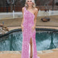 Gorgeous One Shoulder Fitted Prom Dresses With Slit