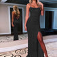 Sheath Spaghetti Straps Sleeveless Long Velvet Sequin Prom Dress