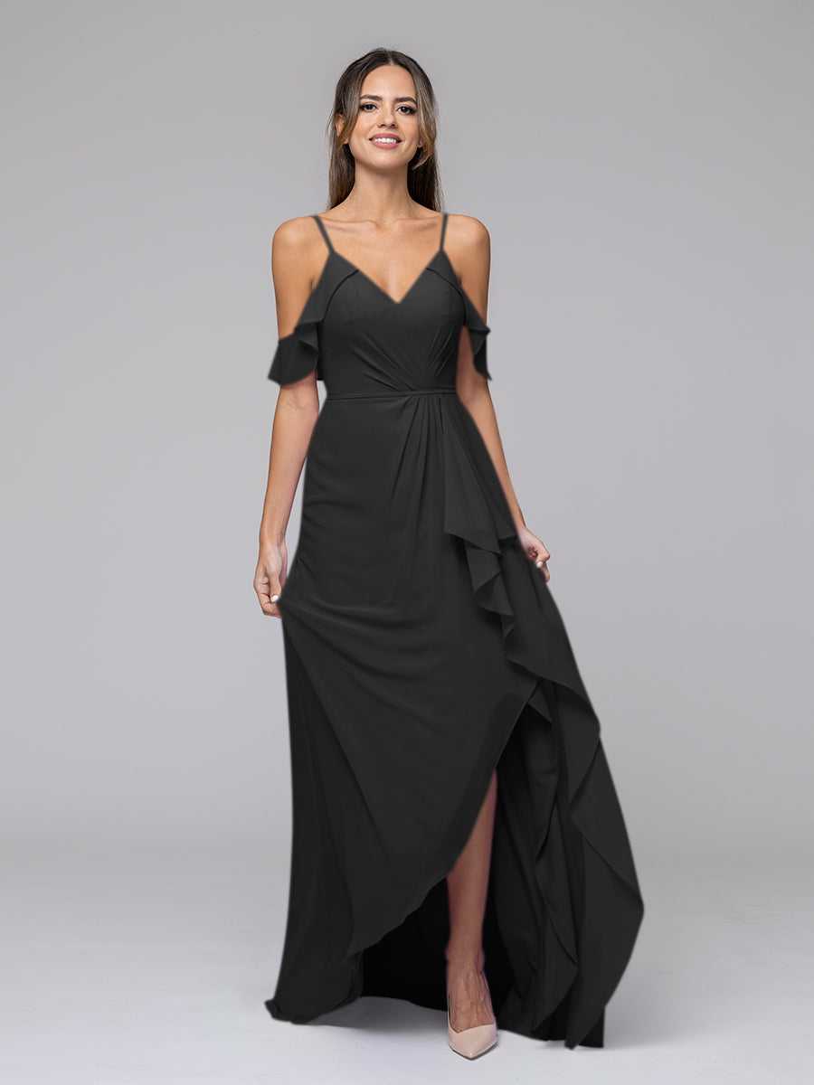 Cold Shoulder Chiffon Open Back High Low Bridesmaid Dresses