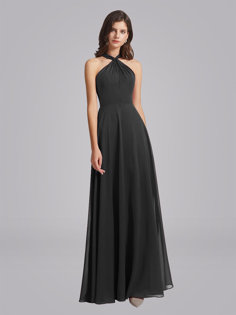 Halter Neckline Chiffon A Line Bridesmaid Dresses