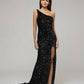 Open Back Sparkly Sequin Fitted Prom Dresses With Split