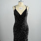 Velvet Sequin V Neck Tight Homecoming Dresses With Criss Corss Back
