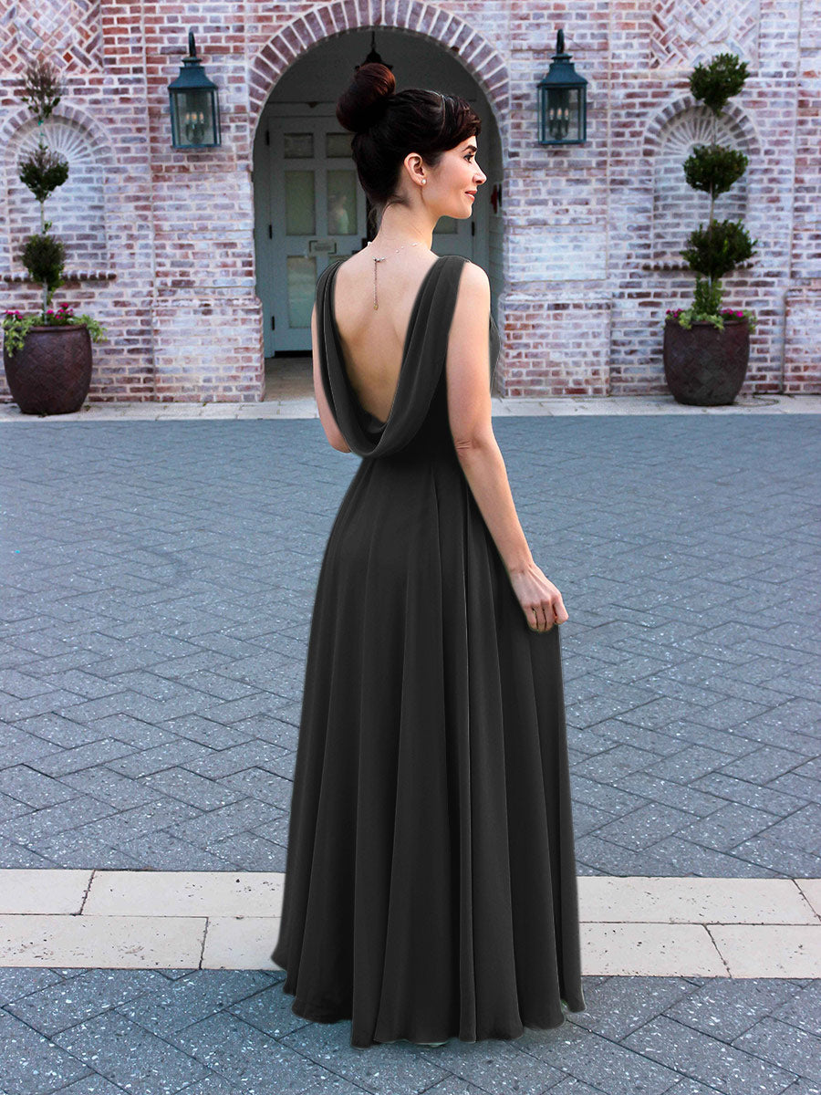 Cowl Neck Chiffon A Line Bridesmaid Dresses With Draped Back