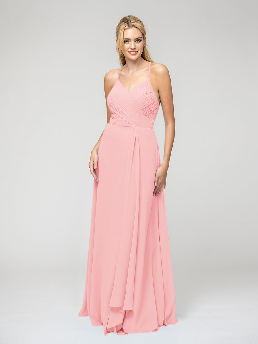 Sweetheart Chiffon Long Bridesmaid Dresses With Crisscross Back