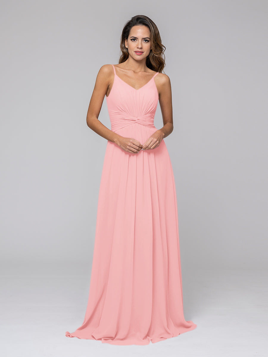 A Line Spaghetti Strap Chiffon Bridesmaid Dresses With Twist-Knot