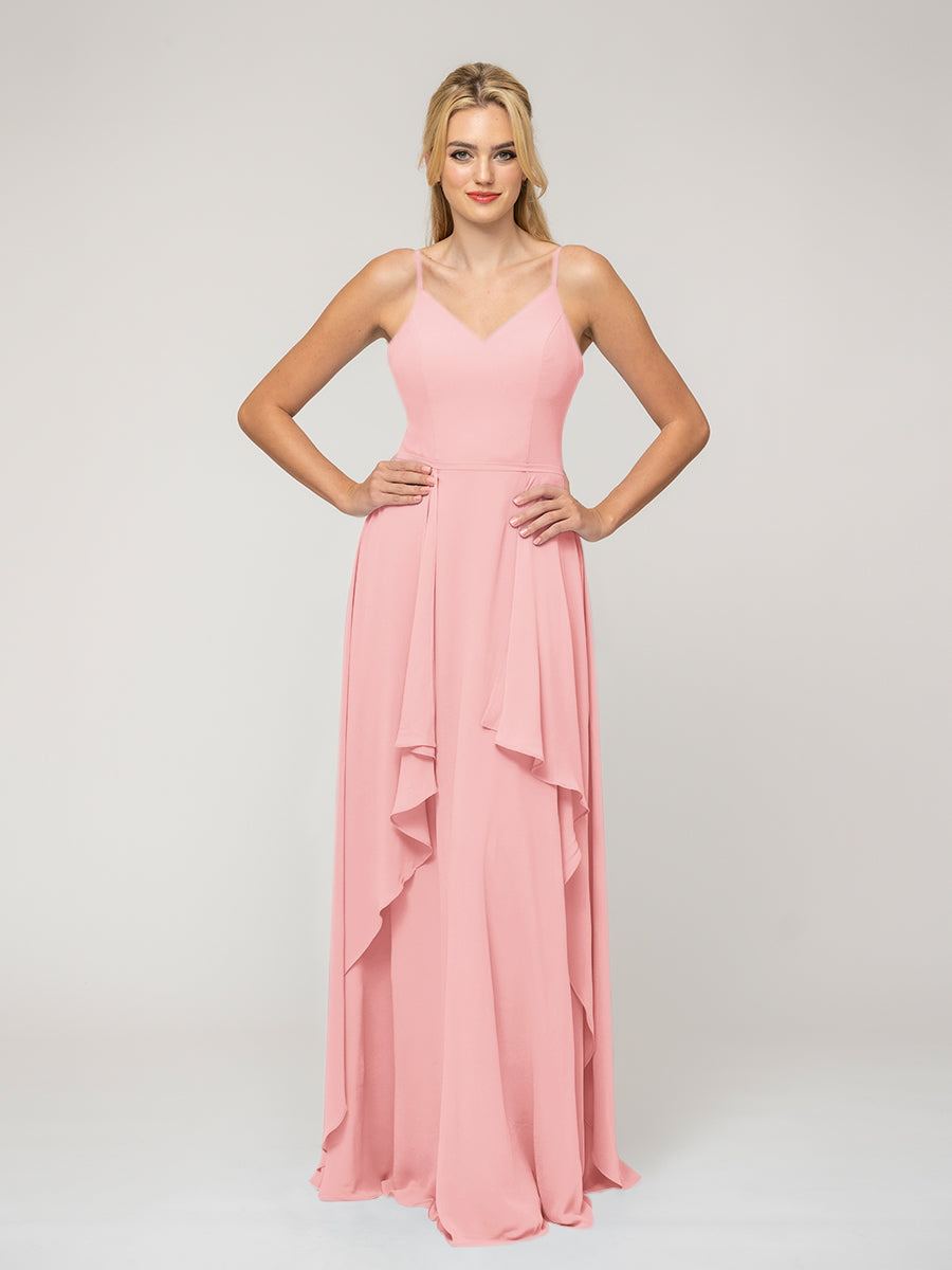 A Line Princess Spaghetti Strap Chiffon Bridesmaid Dresses