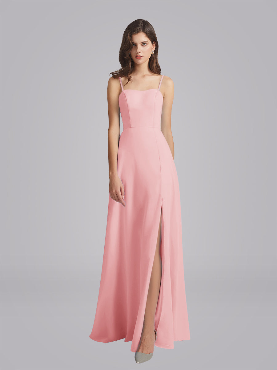 Long Chiffon Bridesmaid Dresses With Spaghetti Strap