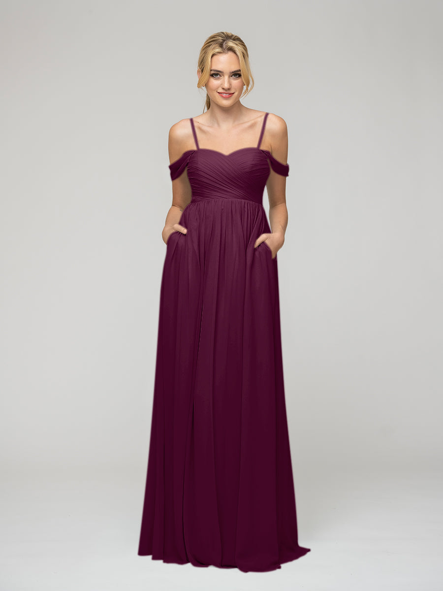 Cold Shoulder Chiffon Bridesmaid Dresses With Draped Bodice