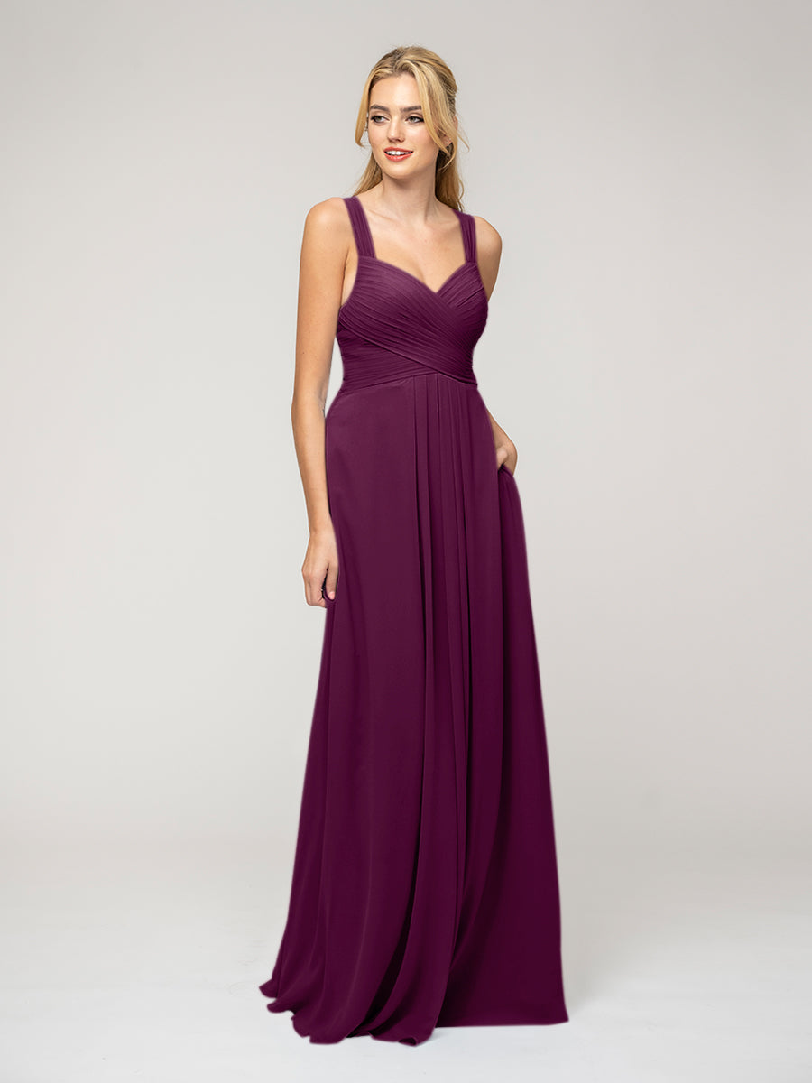 A Line Sweetheart Neckline Chiffon Straps Bridesmaid Dresses 