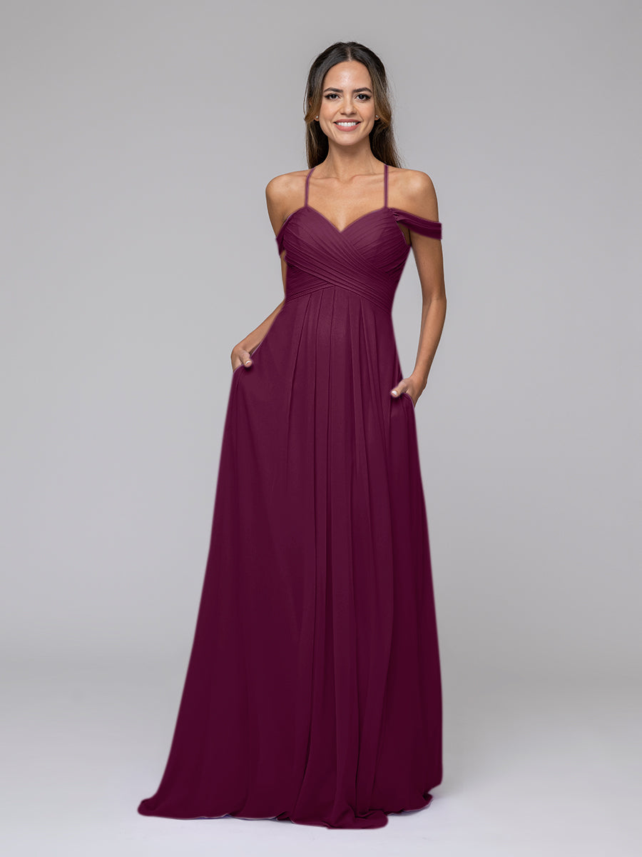 Chiffon Sweetheart Cold Shoulder Crisscross Back Bridesmaid Dresses