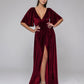 Plunging V Neck Flutter Sleeve Velvet Bridesmaid Dresses