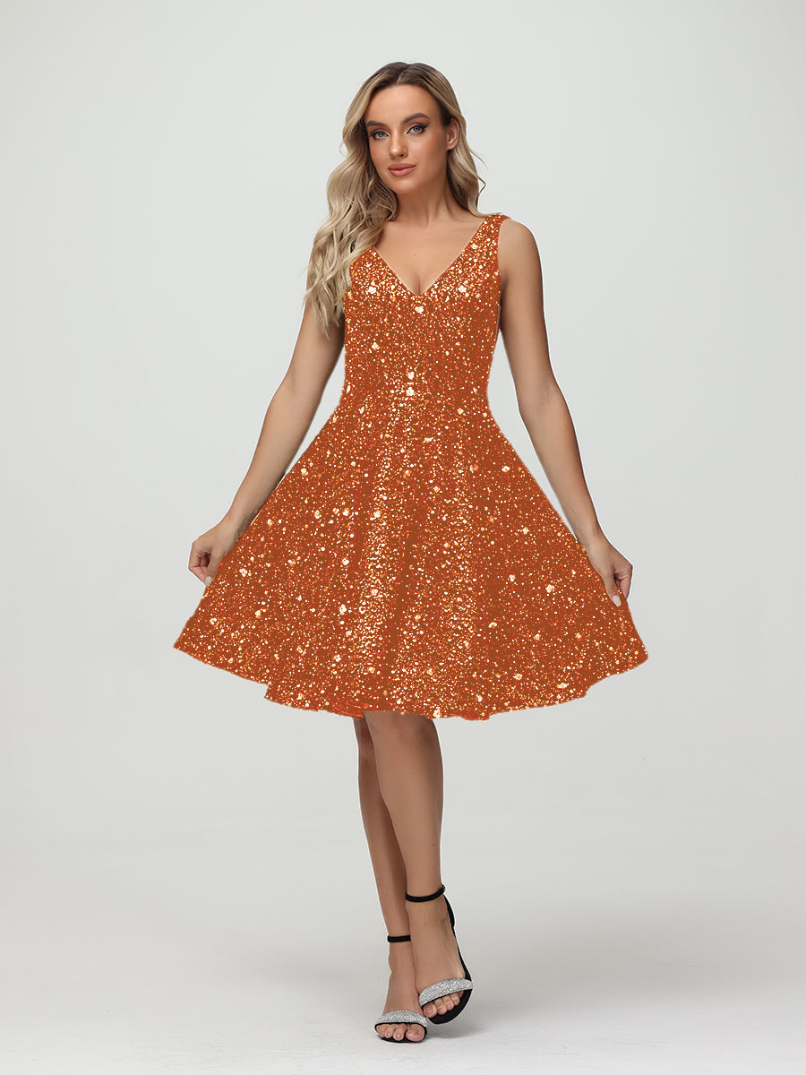 Straps V Neck Velvet Sequin A Line Homecoming Dresses
