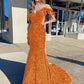 Sheath Cold Shoulder Sleeveless Long Velvet Sequin Prom Dress