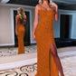 Sheath Spaghetti Straps Sleeveless Long Velvet Sequin Prom Dress