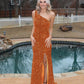 Gorgeous One Shoulder Fitted Prom Dresses With Slit