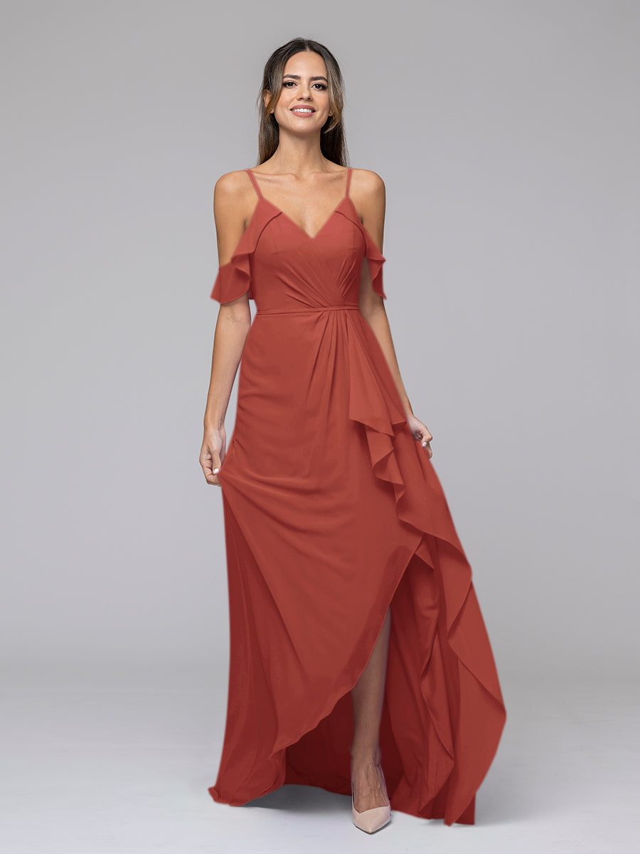 Cold Shoulder Chiffon Open Back High Low Bridesmaid Dresses