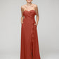 Ruffles Chiffon A Line Strapless Bridesmaid Dresses With Front Slit