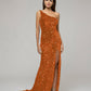 Open Back Sparkly Sequin Fitted Prom Dresses With Split