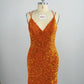 Velvet Sequin V Neck Tight Homecoming Dresses With Criss Corss Back