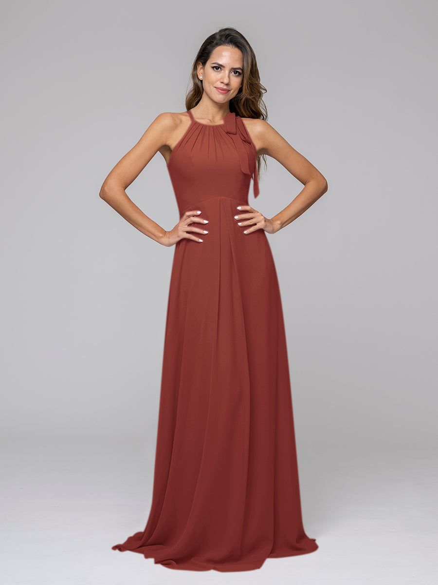 A Line Halter Chiffon Bridesmaid Dresses With Bow