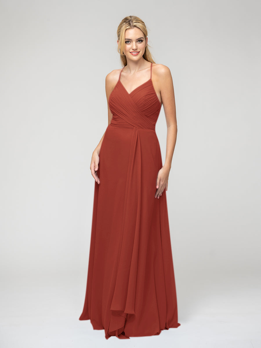 Sweetheart Chiffon Long Bridesmaid Dresses With Crisscross Back